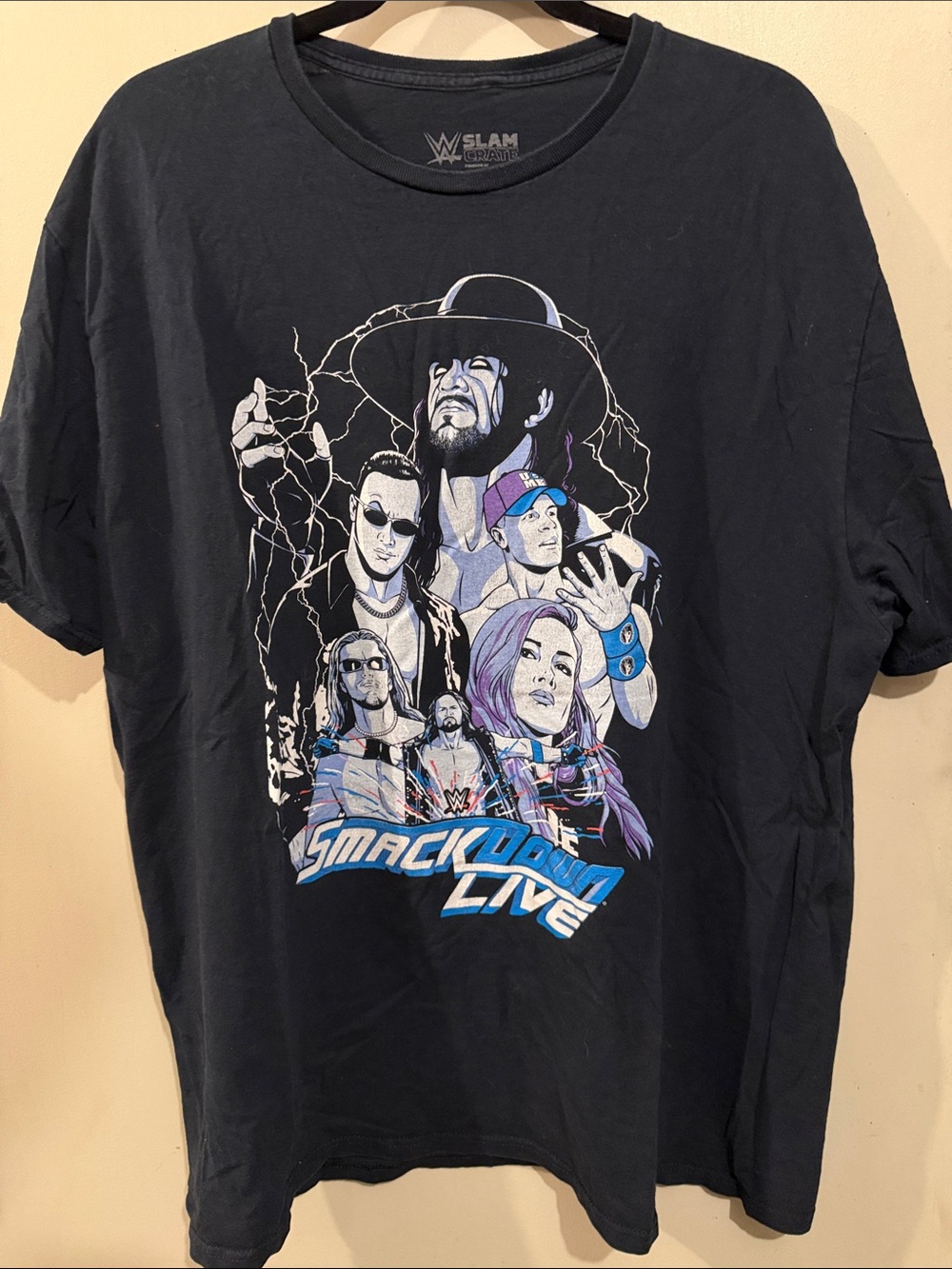 WWE SmackDown Live Black Tee with Blue and Purple Accents